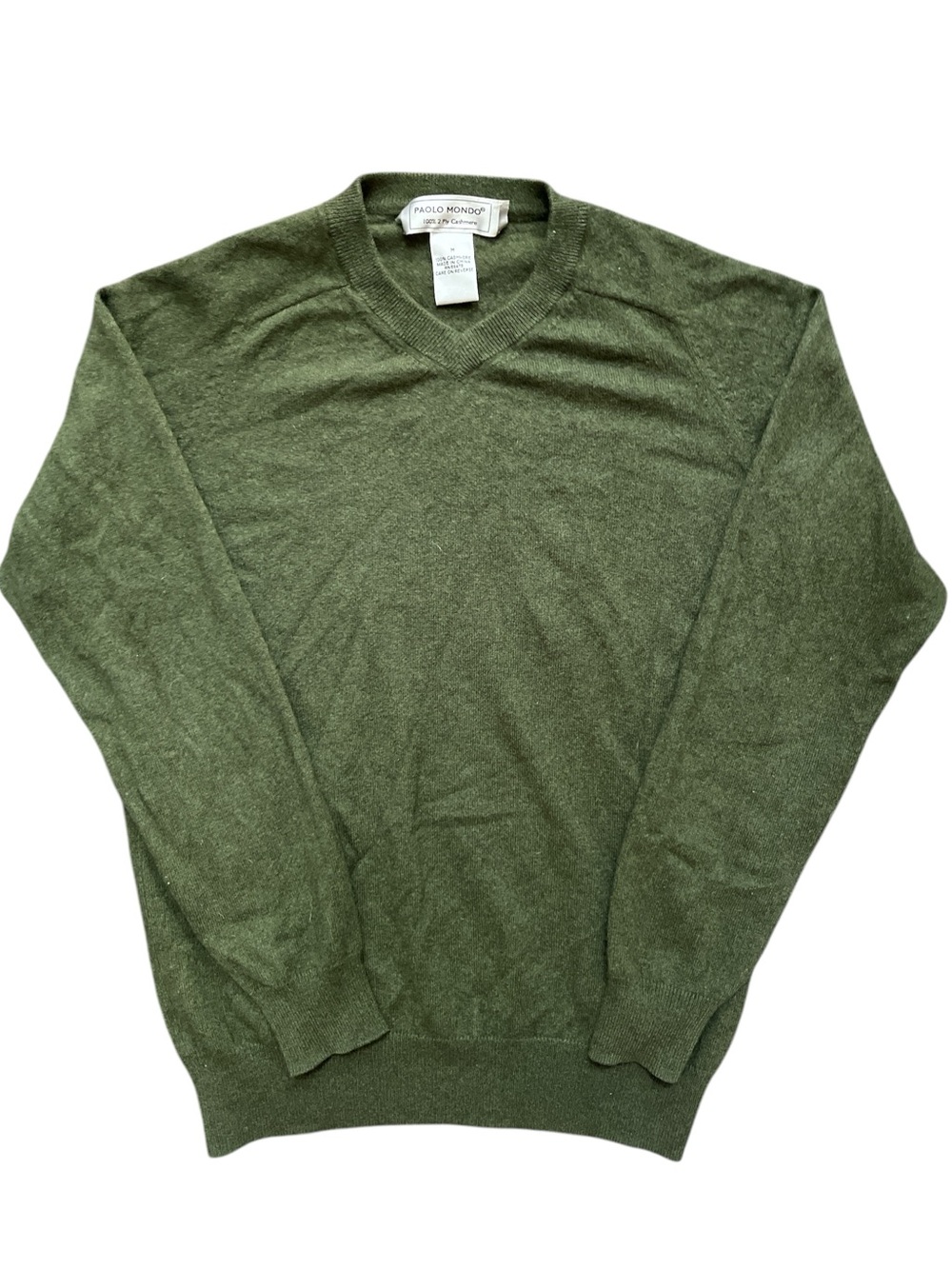 Paolo Mondo 100% Cashmere 2 Ply Sweater Olive Green Men's Medium Luxury Knit